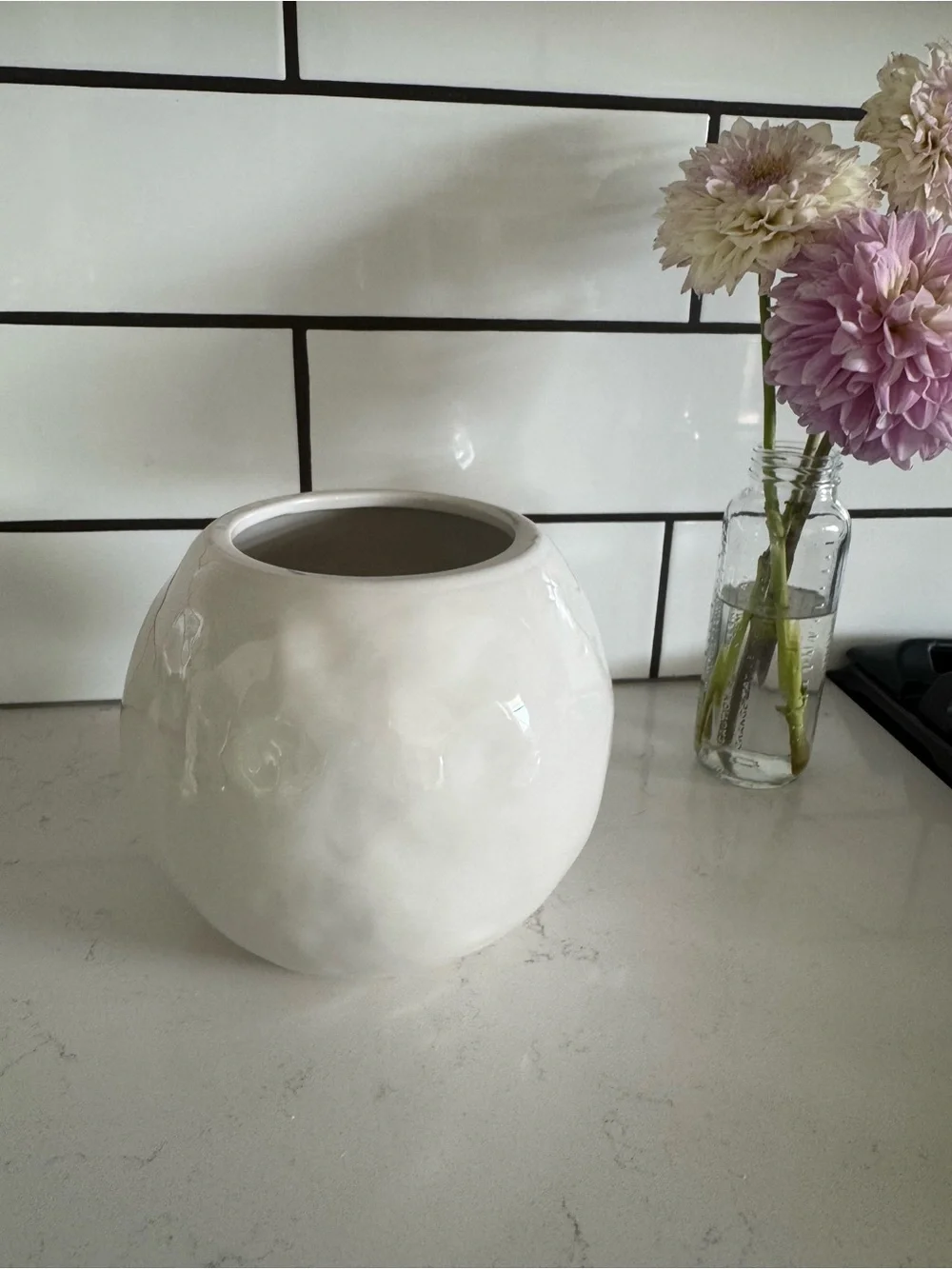 Pottery Barn White Glossy Globe Vase